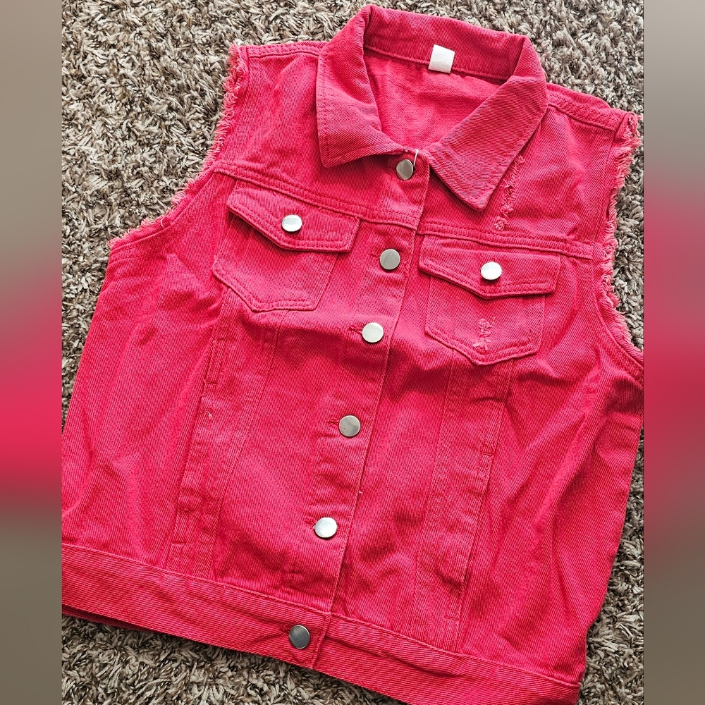 Womens Red Current Vintage Denim Vest